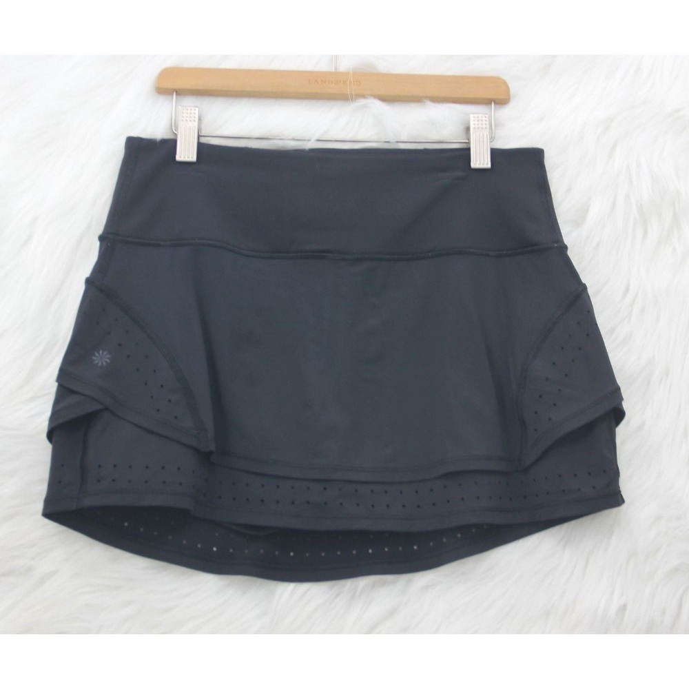 Athleta Skort Womens XS Black Athletic Perforated Hem Lined Shorts Running Skirt
